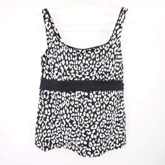 Lands End Black White Swim Tankini Top Leopard Pattern Underwire Size 12 NWOT - Picture 1 of 8